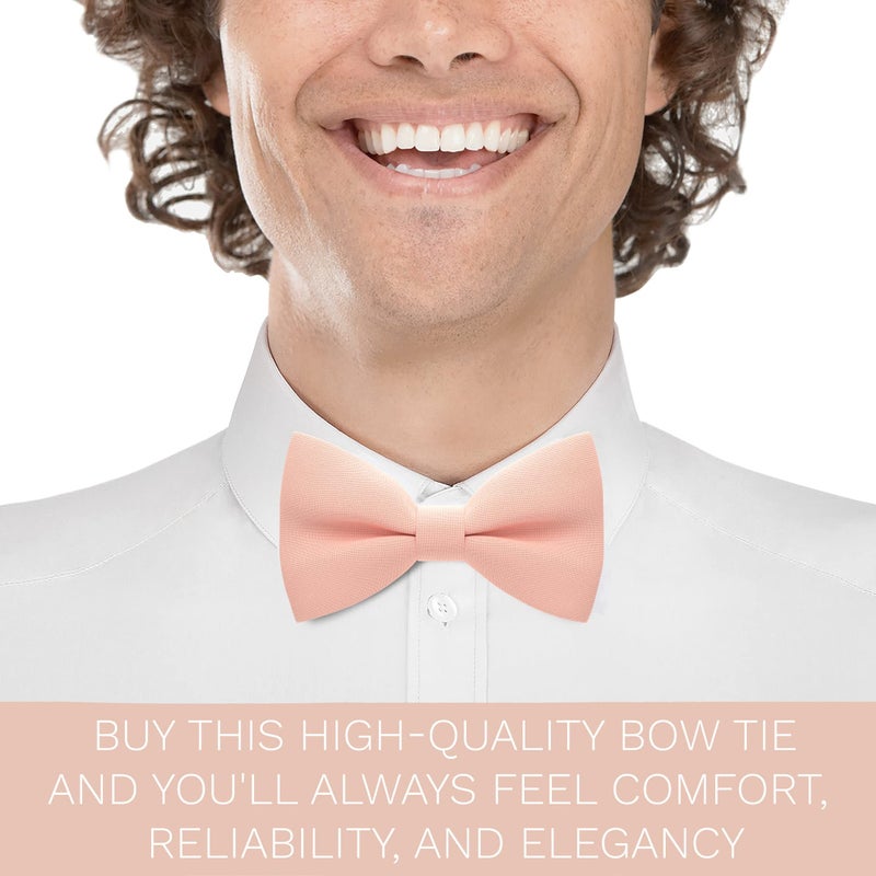 Bow Tie House Men's Classic Pre-Tied Bow Tie Formal Solid Tuxedo (Large, Light Peach) - Image 5